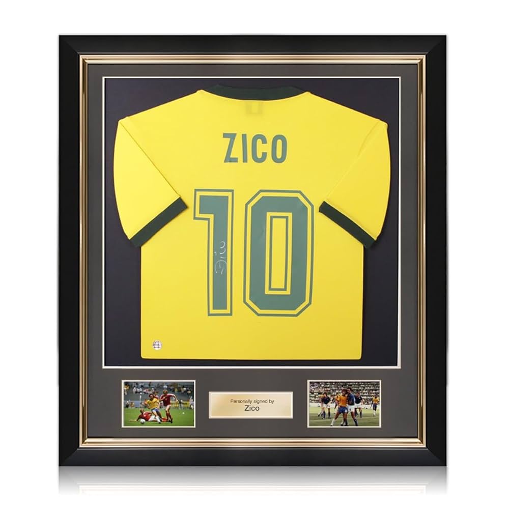 Exclusive Memorabilia Zico Signed Brazil 1982 Retro Football