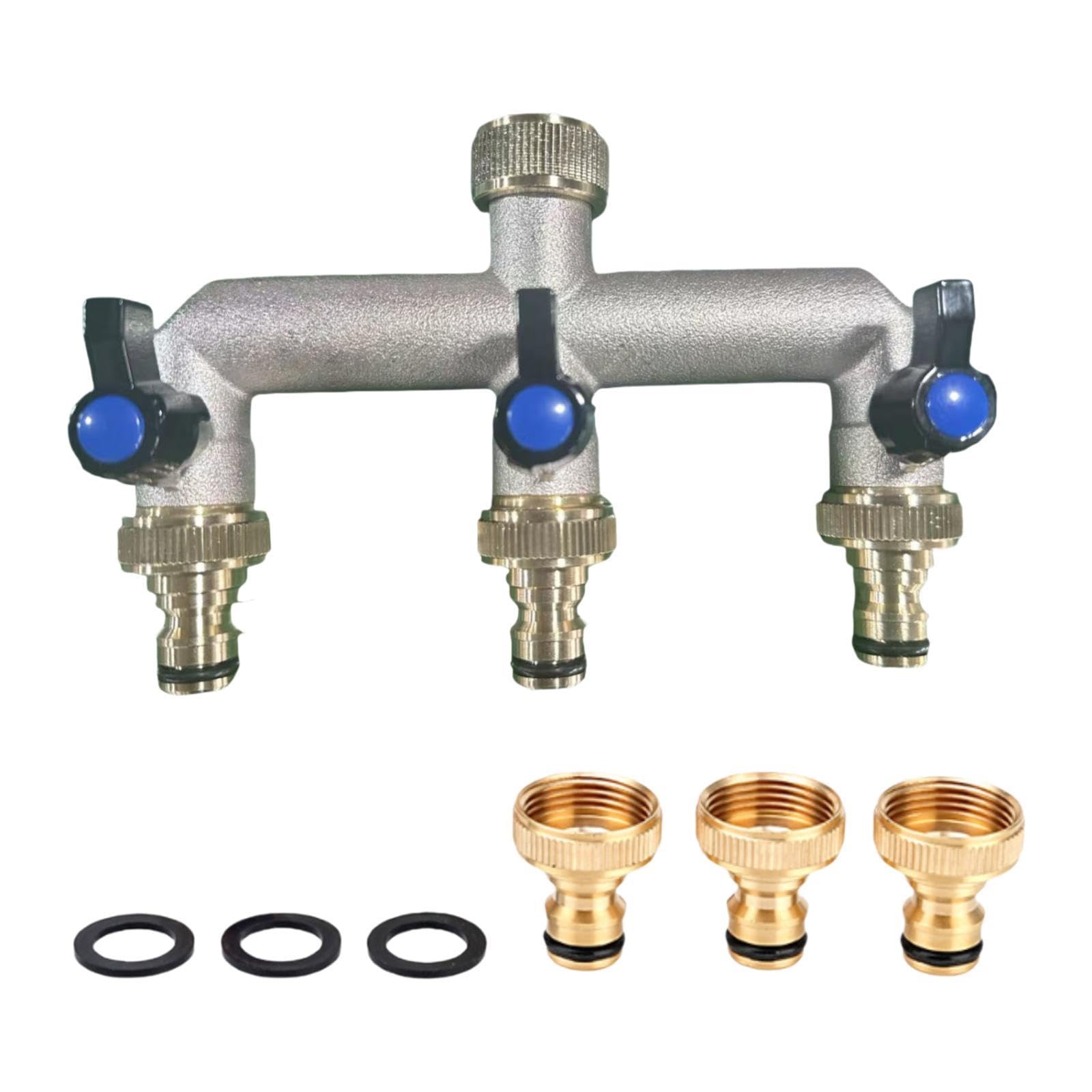Sdoppiatore Tubo da Giardino Raccordo Valvola Ottone Estensione Manico Installazione Facile Adatto per Irrigazione Giardino Prato Irrigazione, Nero Blu