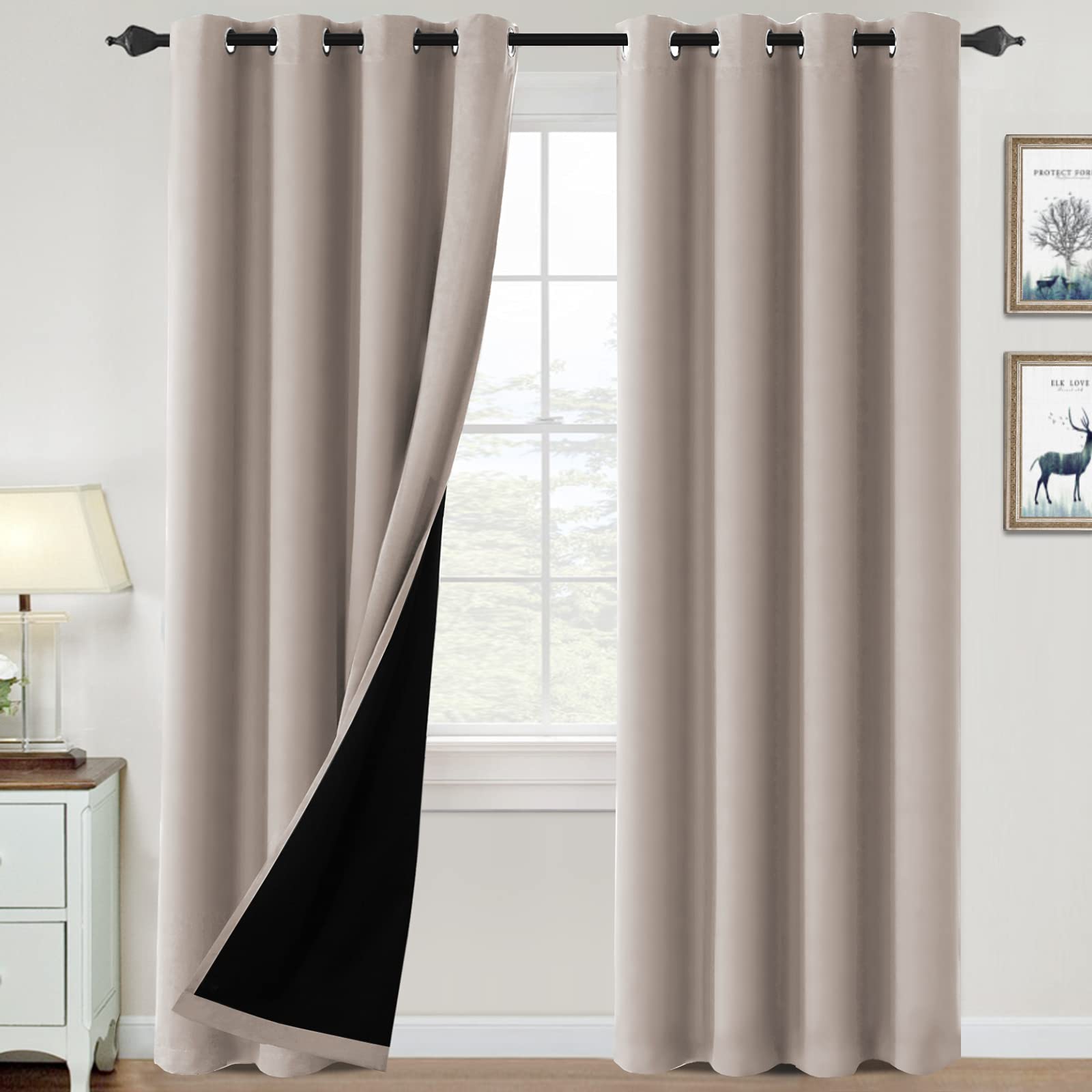 H.VERSAILTEX 100% Blackout Curtains for Bedroom Thermal Insulated Blackout Curtains 108 inch Length Heat and Full Light Blocking Curtains for Living
