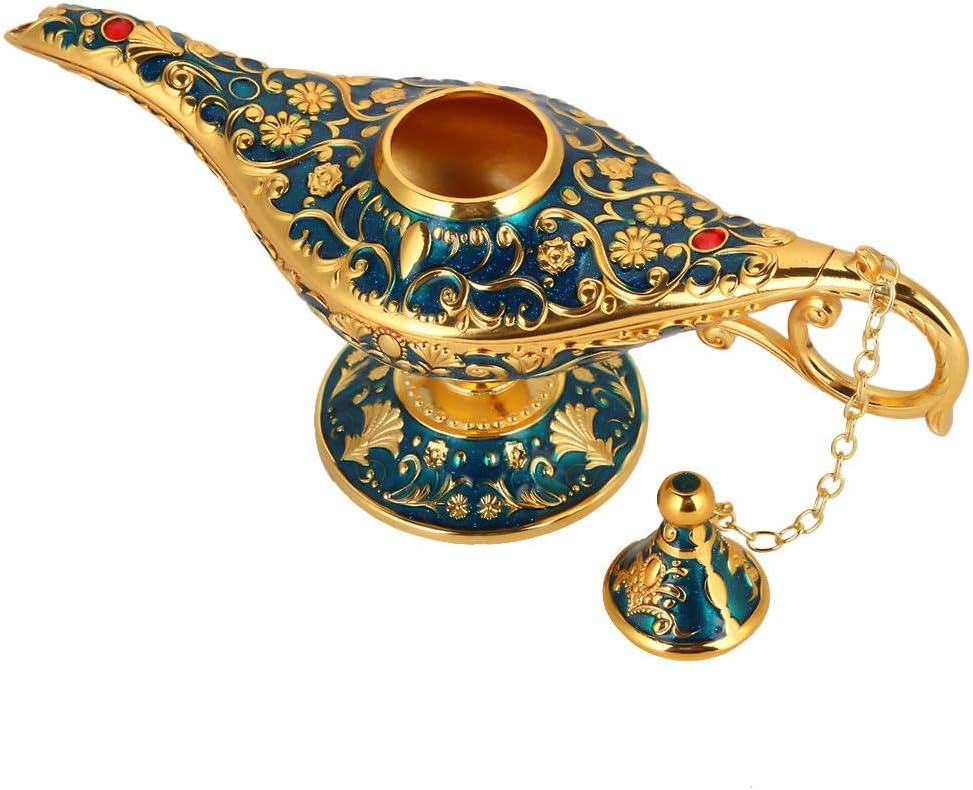 Magic Aladdin Lamp, Retro Metal Fairy Tale Aladdin Magic Genie Teapot Oil Lamp Home Table Decoration(Transparent Blue)