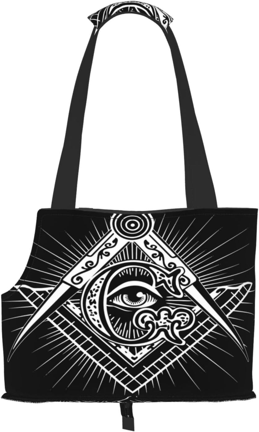 Evil Eye Masonic Art Charity Faith Symbol Portable Pet Purse Carrier Sling, Hands-Free Travel Dog and Cat Carrier for Small Dogs and Cats