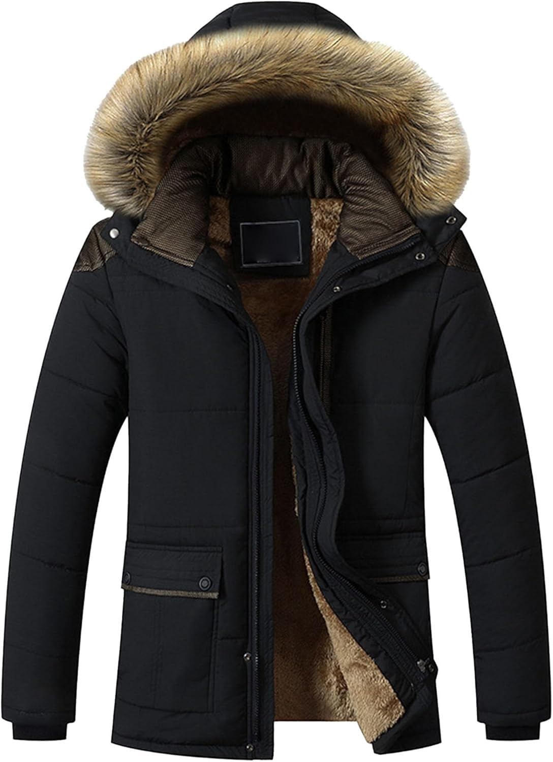 Mens Windproof Thicken Parka Jacket Hooded Puffer Jacket Warm Winter Coat Down Coat Mountain Ski Outerwear
