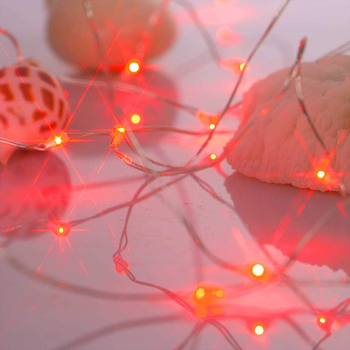 Ariceleo Led Fairy Lights Battery Operated, 1 Pack Mini Battery Powered Copper Wire Starry Fairy Lights for Bedroom, Christmas, Parties, Wedding, Centerpiece, Decoration (5m/16ft Multi-Colored): 2 Pack Red