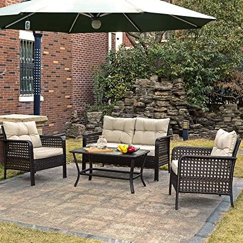 YITAHOME 4 Piece Outdoor Patio Furniture Sets, All Weather Wicker Deep