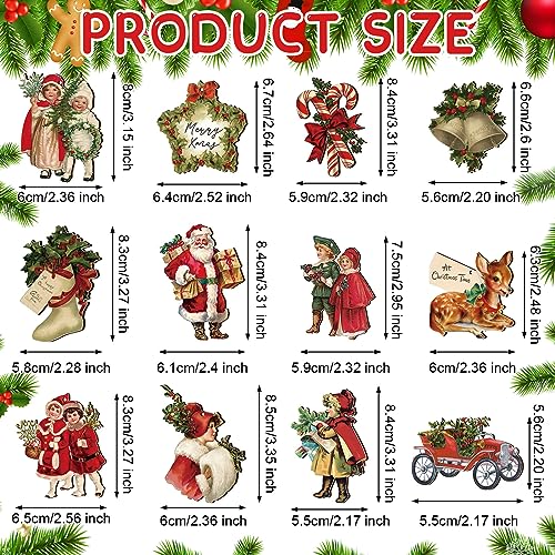 Image of Geelin 24 Pcs Vintage Christmas Ornaments Victorian Xmas Tree Decorations | Santa Claus Candy Cane Wood Cutouts, Retro Christmas Decorations for Xmas Tree Mantel Home Party Holiday Decor
