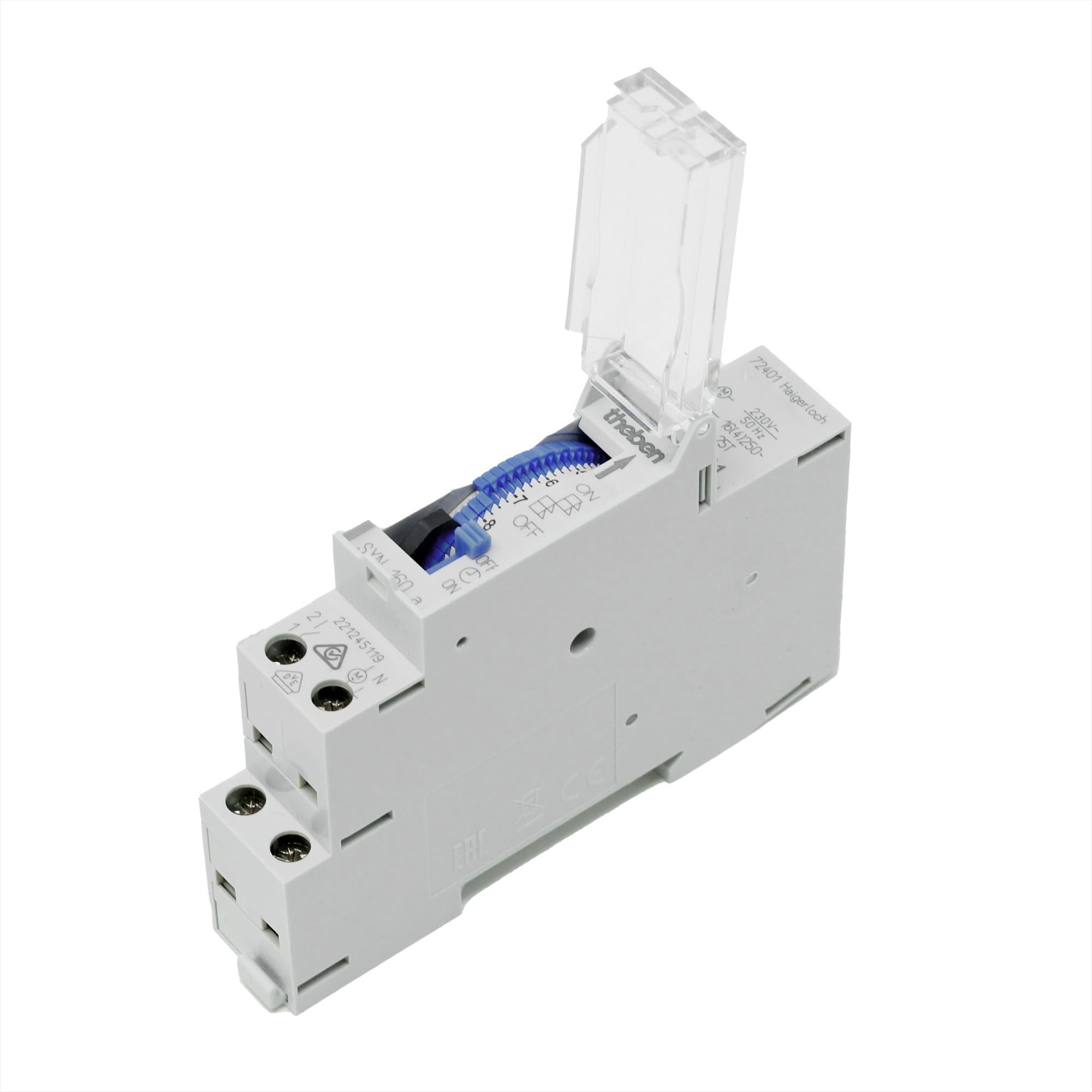 Theben 1600001 SYN 160 a interruttore orario analogico 1 canale giornaliero | guida DIN, 1 TE, 96 segmenti, 15 min, sincronia di rete, 300 W LED, 16 A, interruttore manuale ON/AUTO/OFF