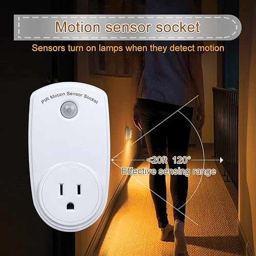 Miniatura 2 de ZORZA Interruptor de sensor de movimiento, enchufe de luz con sensor de movimiento, entrada de 120 V/60 Hz, rango de detección de 120 grados, 4 uds