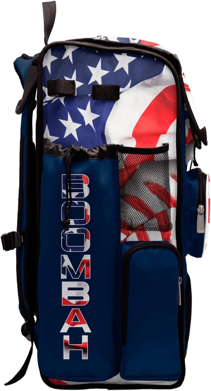 Boombah Superpack Bat Bag - Backpack Version (no wheels) - Holds 4 Bats - USA Baseball Game Time Navy/Red/White