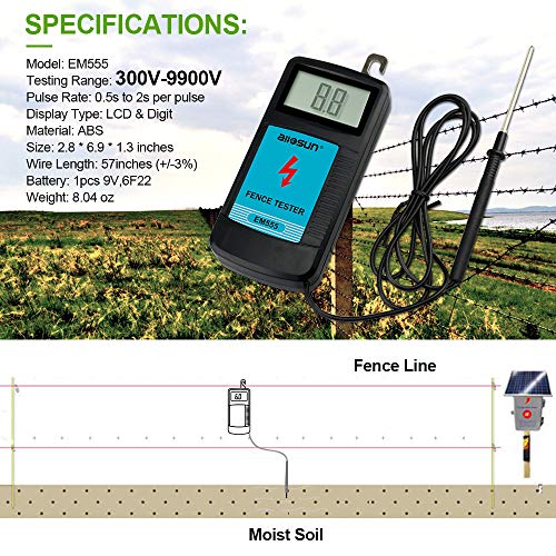 allsun digital electric fence tester fault voltage meter auto onoff for pulse detection 300v-9900v 99kv display gardening tool