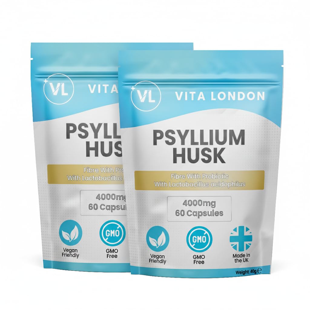 Psyllium Husk Capsules 4000mg | Fibre Supplement with Acidophilus Probiotic | 120 Capsule for Men & Women (Not Powder or Tablets) | Vegan, UK Made
