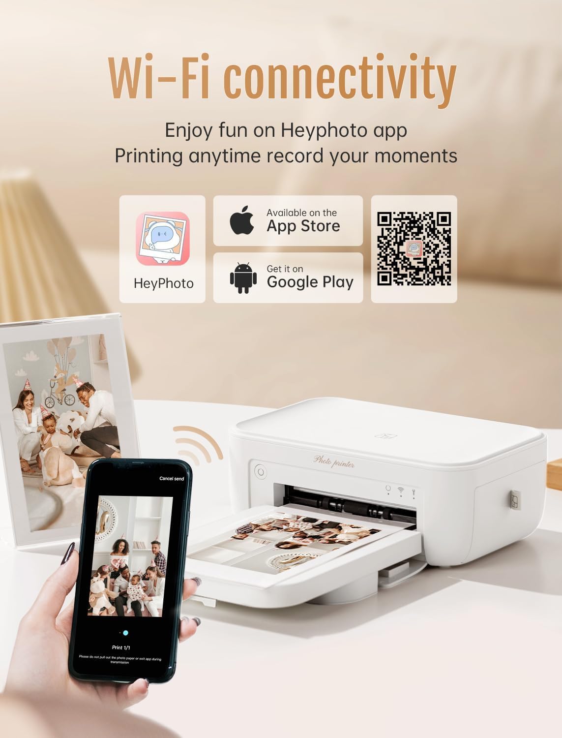 HPRT 4x6 Photo Printer, +20 Sheets&1 Ribbon, Picture Printer for iPhone, Android, Portable Dye-Sublimation, AR Video Printing（White）