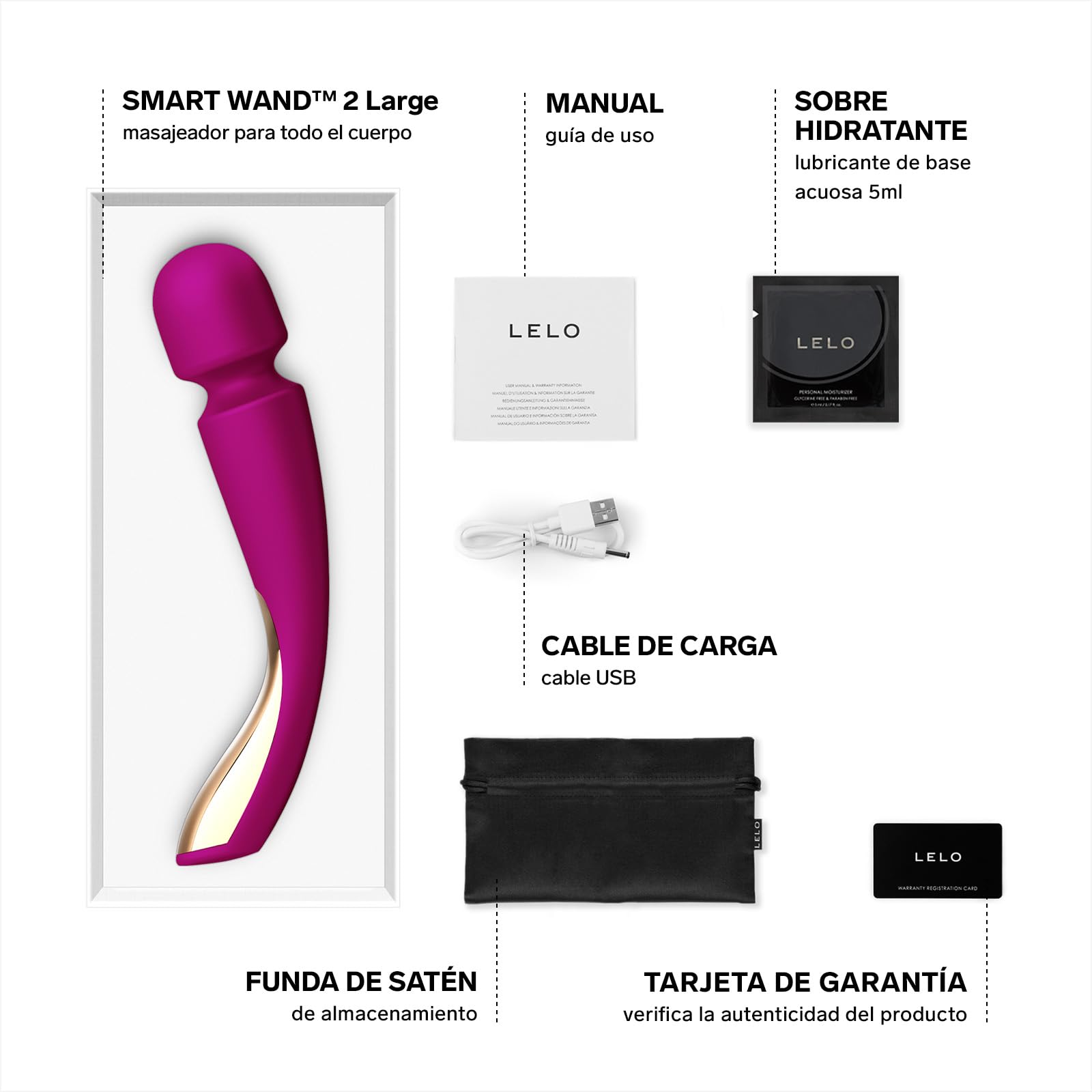 LELO SMART Wand 2 Large, Masajeador de Cuerpo Entero, el Potente Vibrador Wand es Uno de Esos Juguetes Sexuales con los Que Puedes Masajear Todo el Cuerpo, Deep Rose