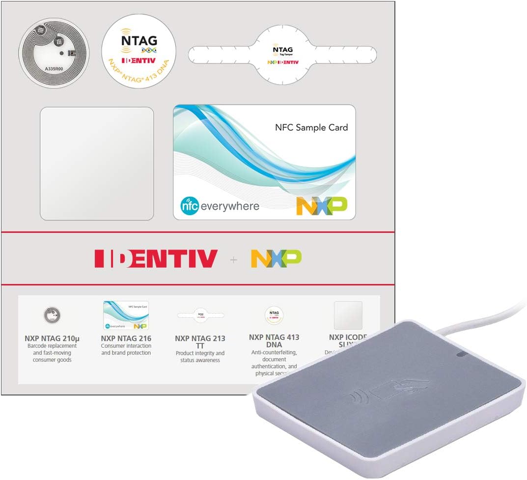 Identiv NFC Tag Starter Kit Plus Card Reader, Contactless - 25 pieces, NFC Forum Type 2 / 4 / 5 NTAG and ICODE Tag ICs incl. uTrust 3700 F NXP