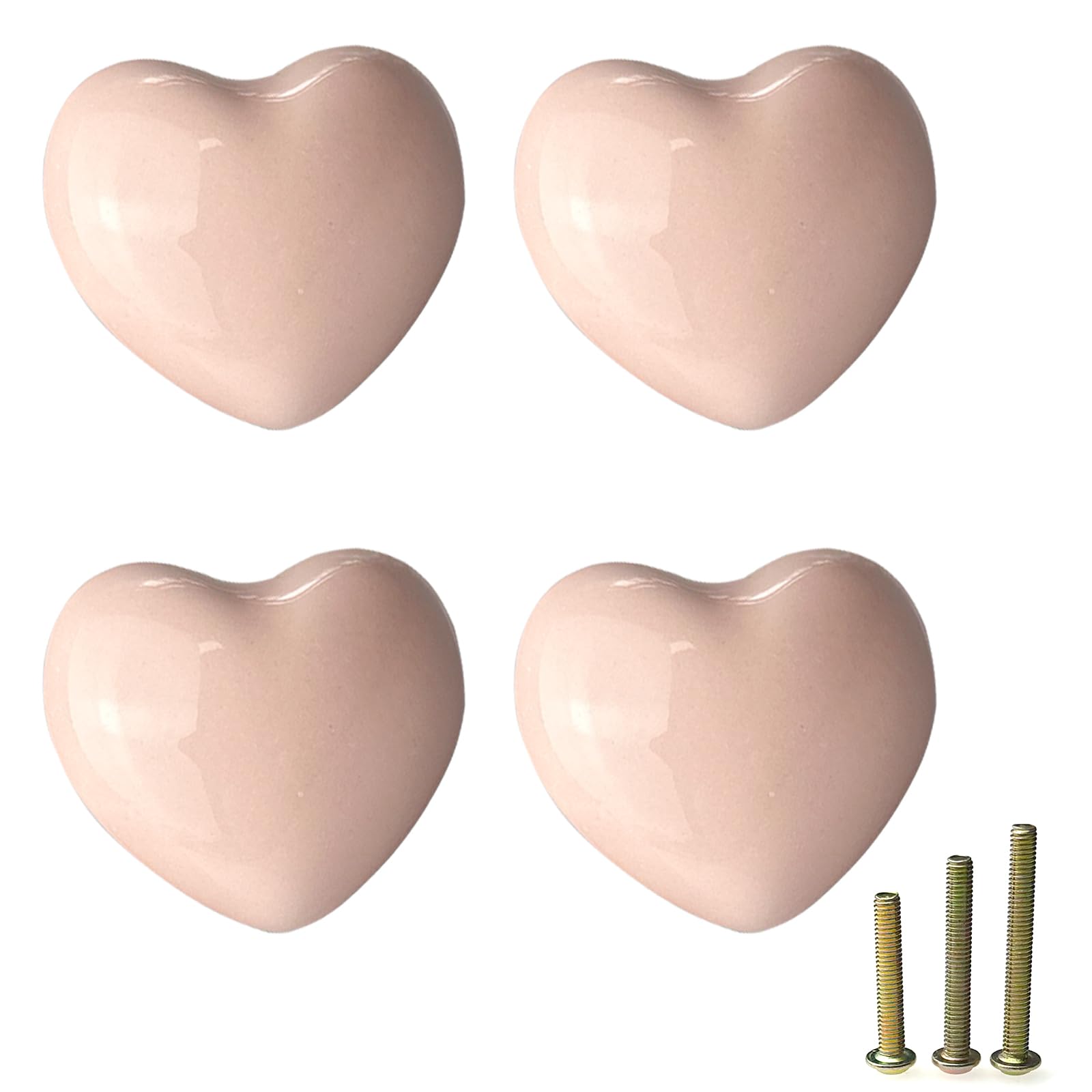 Mimhooy 4 Pack Heart Shaped Pale Pink Ceramic Drawer Knobs for Decorative Cabinets Cupboards and Draws