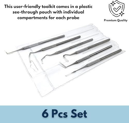 Miniatura 5 de Juego de 6 piezas de cuidado bucal para removedor de placa y sarro de acero inoxidable, puntas de precisión, escaladores, microsondas, perfecto para
