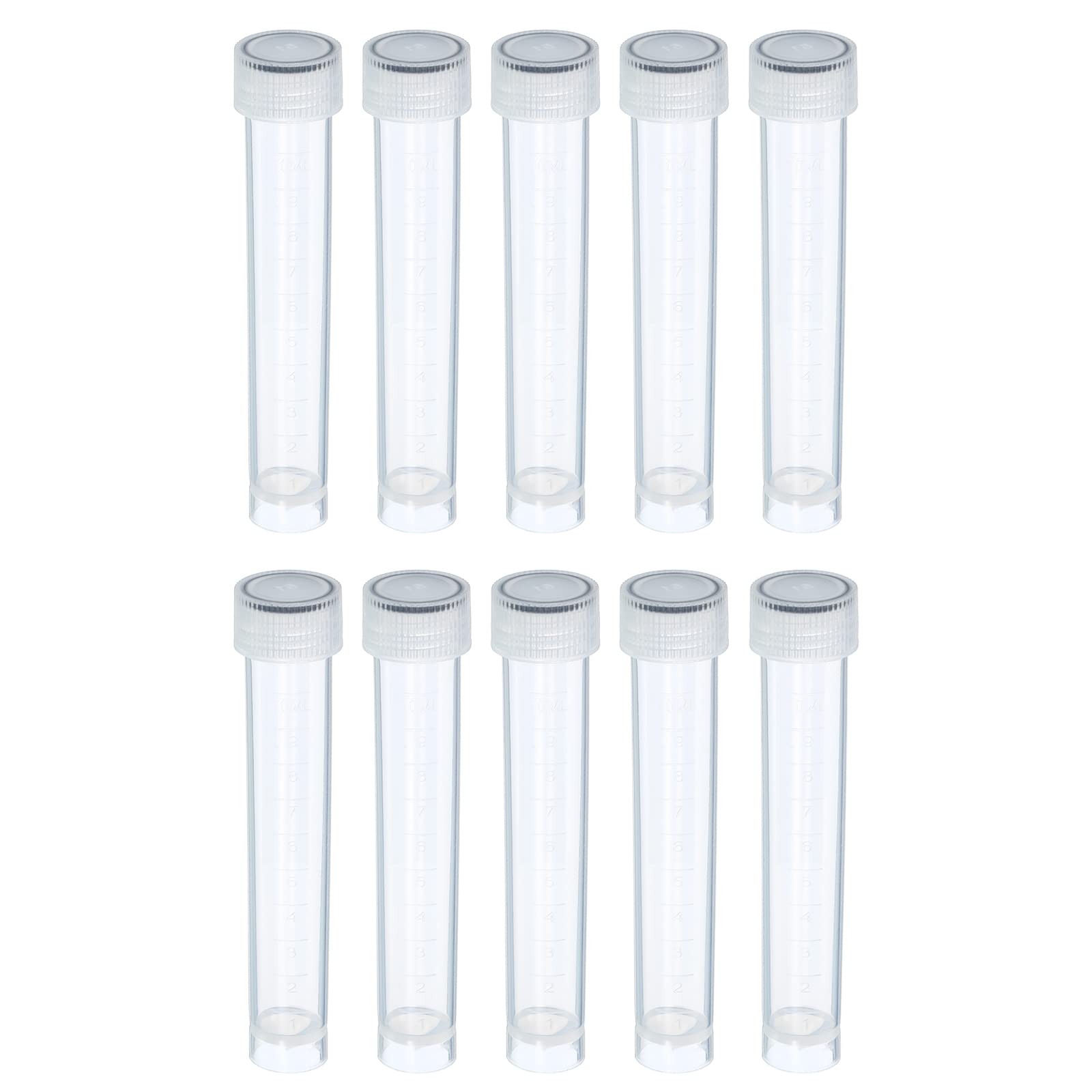 10mL Plastic Test Tubes, 10 Pack Frozen Container Storage Clear Screw Cap for Lab Laboratory Science, Clear