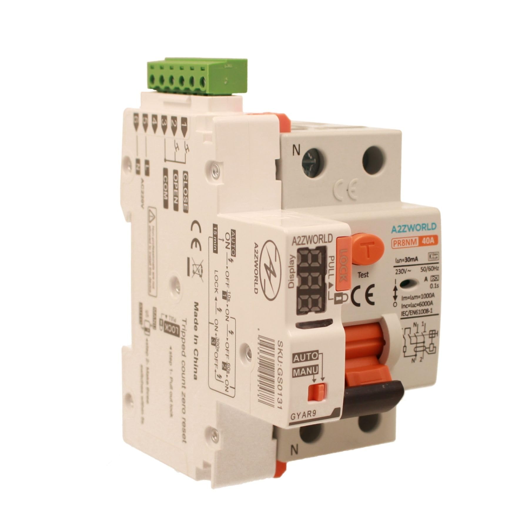 Automatic Reset Differential Switch 40A, 6kA 220V RCCB 1P+N, LED Display, Ocuppies 3 DIN Modules