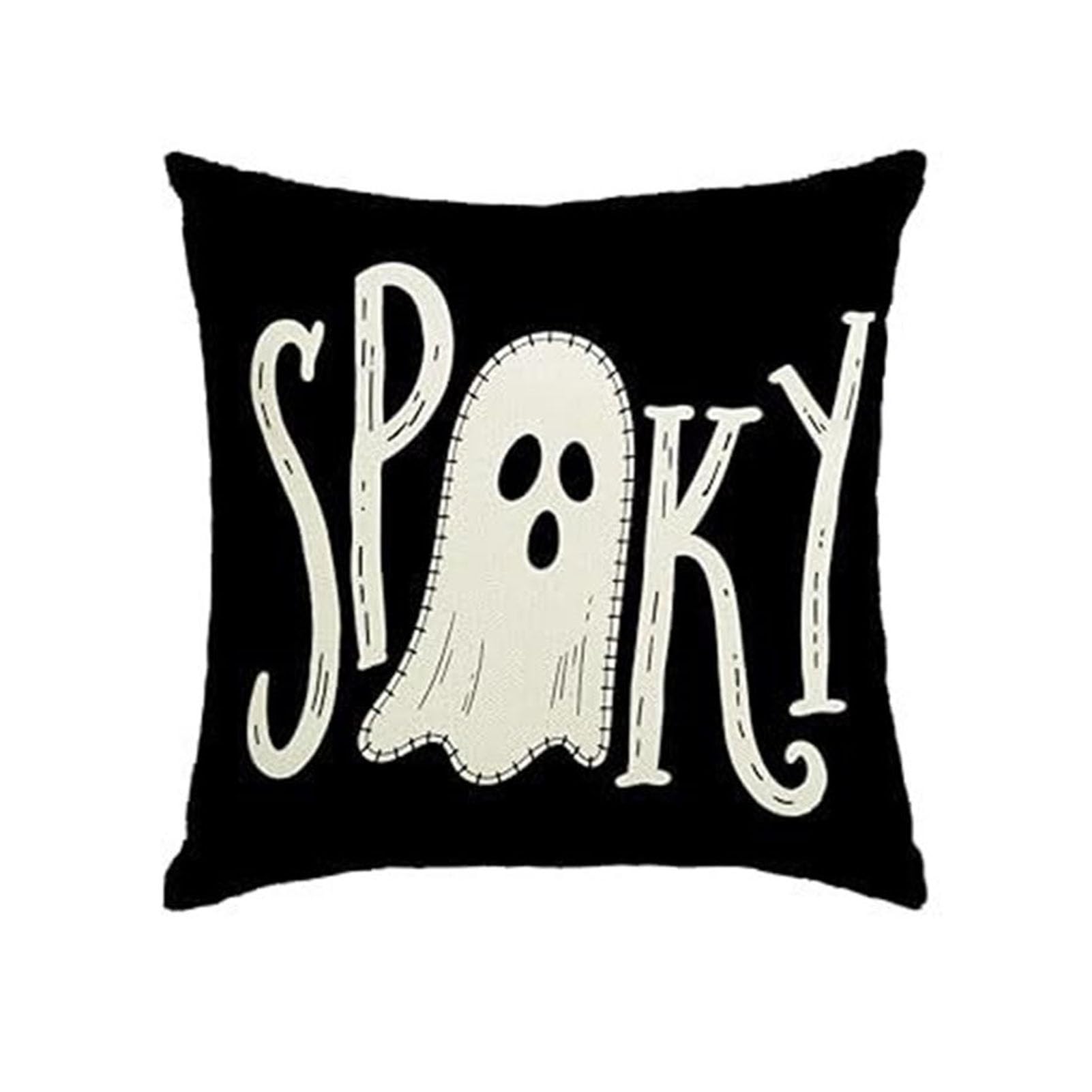 Halloween Ghost Cushion Cover, 18x18 Spooky Skull Throw Pillow for Sofa