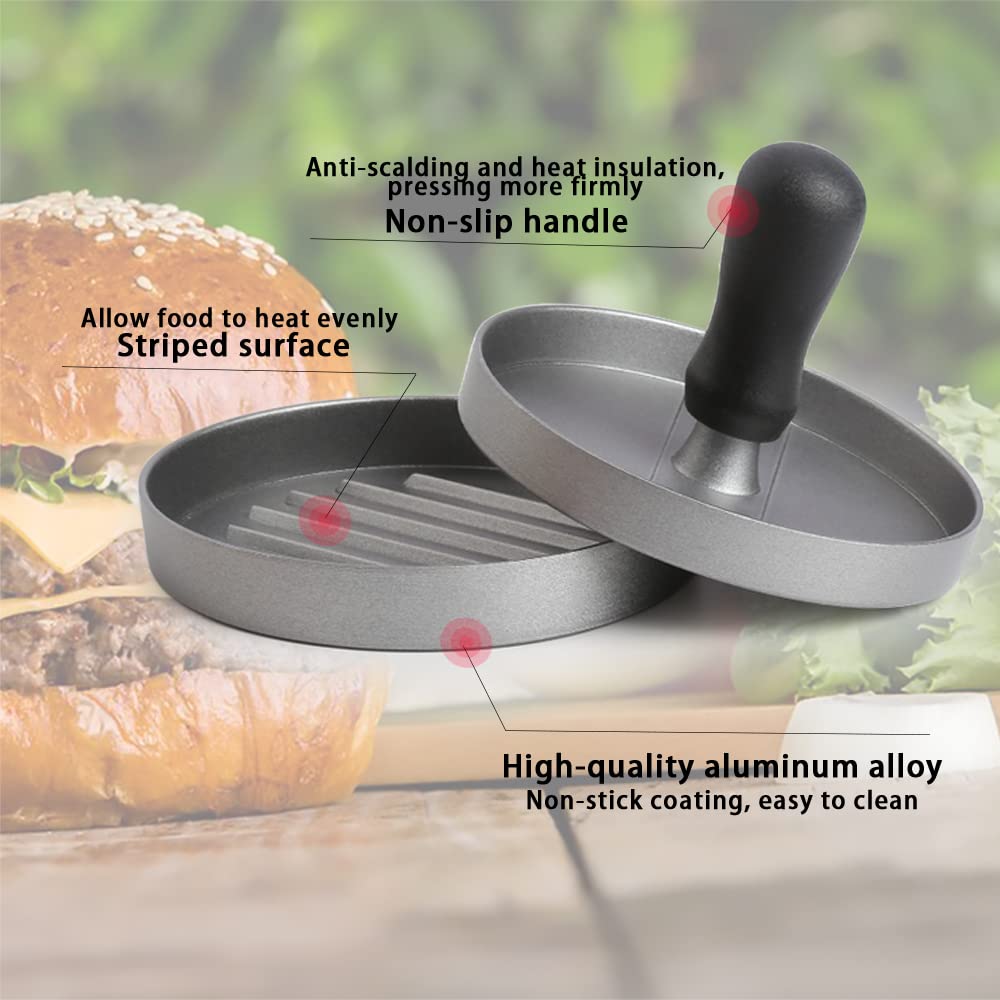 Pressa Per Hamburger In Alluminio – Antiaderente, Manico Rimovibile, Ideale Per Barbecue - 2