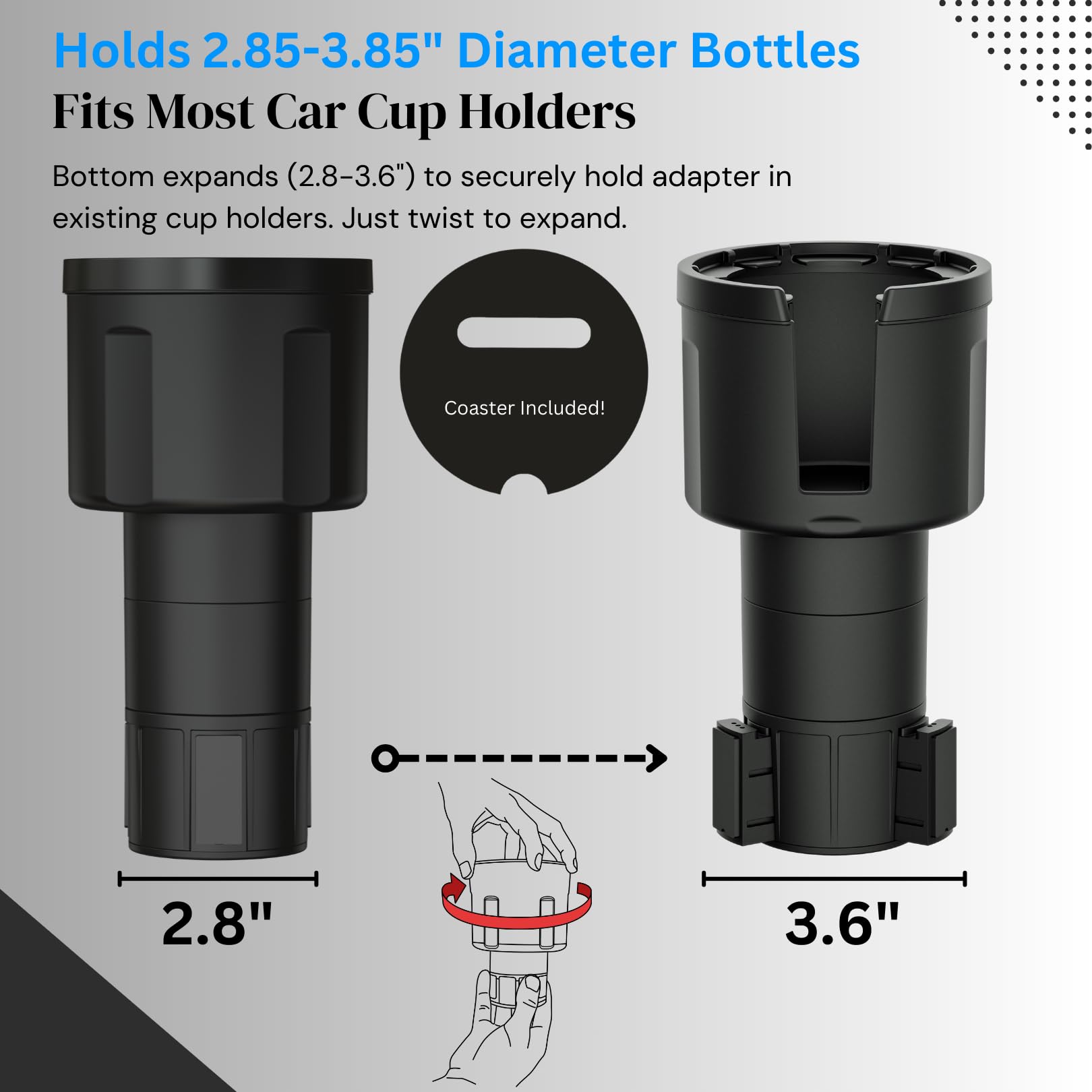 Swigzy Adaptador expansor para portavasos de Coche (versión de Base Larga) – Se Adapta a Botellas Hydro Flask, Yeti, Nalgene, Grandes de 32/40 onzas y Bebidas Grandes