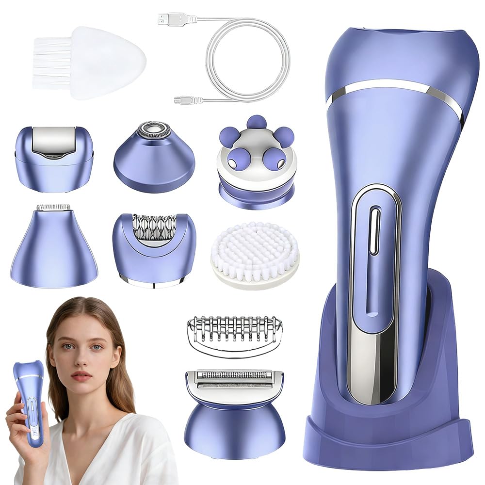7 In 1 Epilierer Damen, Rasierer Damen, Gesichtsepilierer für Frauen mit Led, Bikini Trimmer, Intimrasierer Frauen, IPX7 Wasserdichter, Nass- und Trockenrasierer, für Gesicht, Achseln, Beine, Bikini