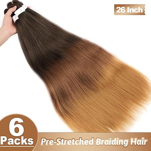 Vista 32 de Brown Braiding Hair 26 Inch Pre stretched Braiding Hair Extensions Yaki Braids Hair Hot Water Setting Synthetic Hair Colored Braiding Hair Pre 30#