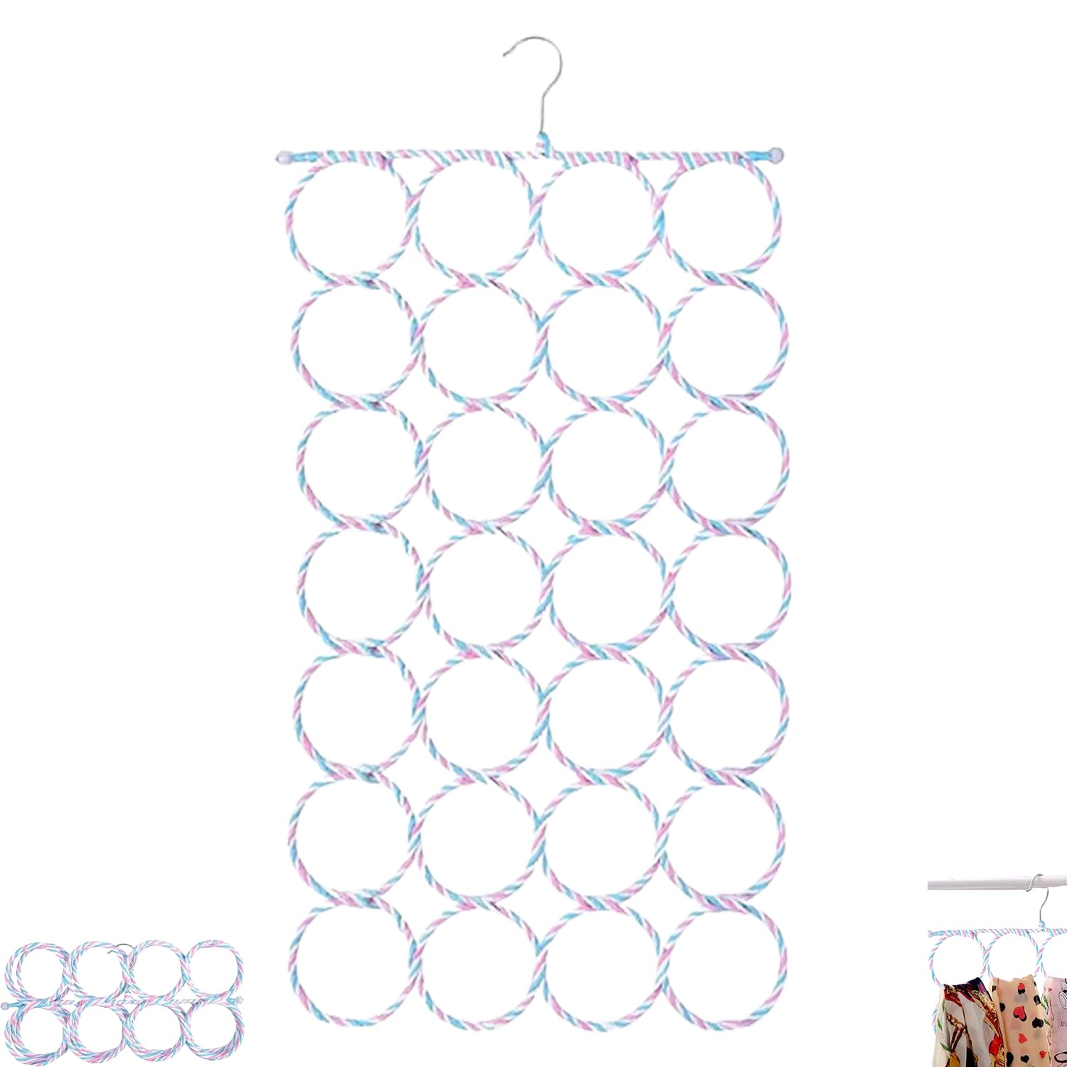 Porta Sciarpe con 28 Fori, Organizzatore Sciarpe, Pieghevole Leggero Ganci Per Scialli, Gruccia a Anelli Porta Sciarpa, Portacravatte Da Armadio, Multifunzionale Appendiabiti Per Cravatte, Cinture