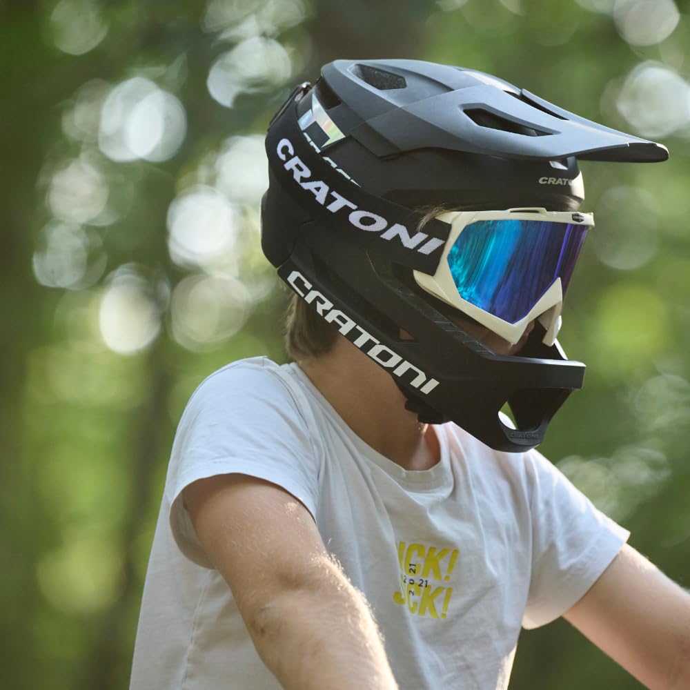 Cratoni Madcat MIPS - Casco de bicicleta para niños, casco integral robusto, casco de bicicleta MTB, casco integral, barbilla, desmontable, tamaño ajustable, incluye luz trasera, unisex, talla S/M (49