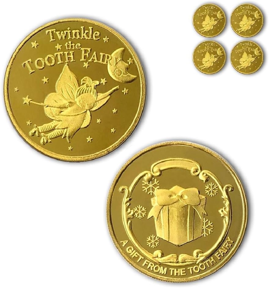 NLR FUN Tooth Fairy Coins [4 pcs] Tooth Fairy Golden Coins Experience for The Lost Tooth Kids