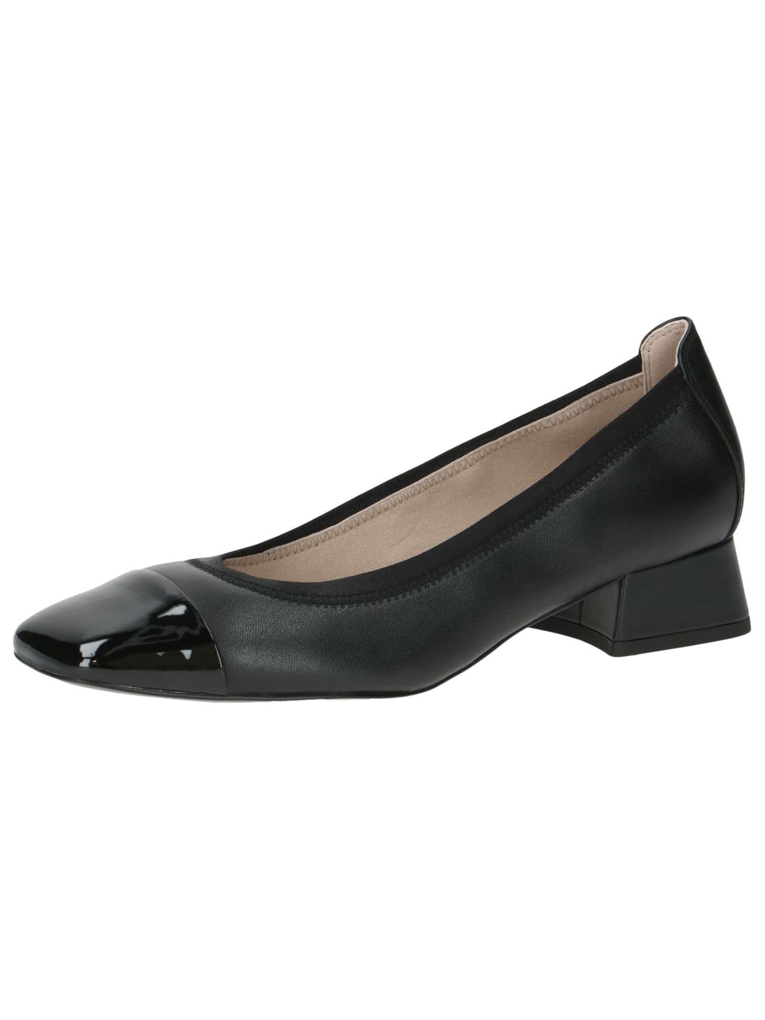 CAPRICE Women Pumps Leather Low Heel, Black (Black Comb), 4.5 UK