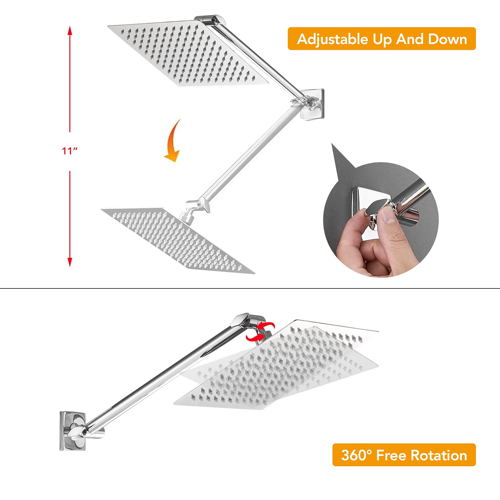 BESy Shower System with 8 Inch Rain Shower Head Wall Mounted Shower Trim Kit, High Pressure Bathroom Rainfall Shower Faucet Fixture Combo Set with Adjustable Extension Shower Arm, Polished Chrome