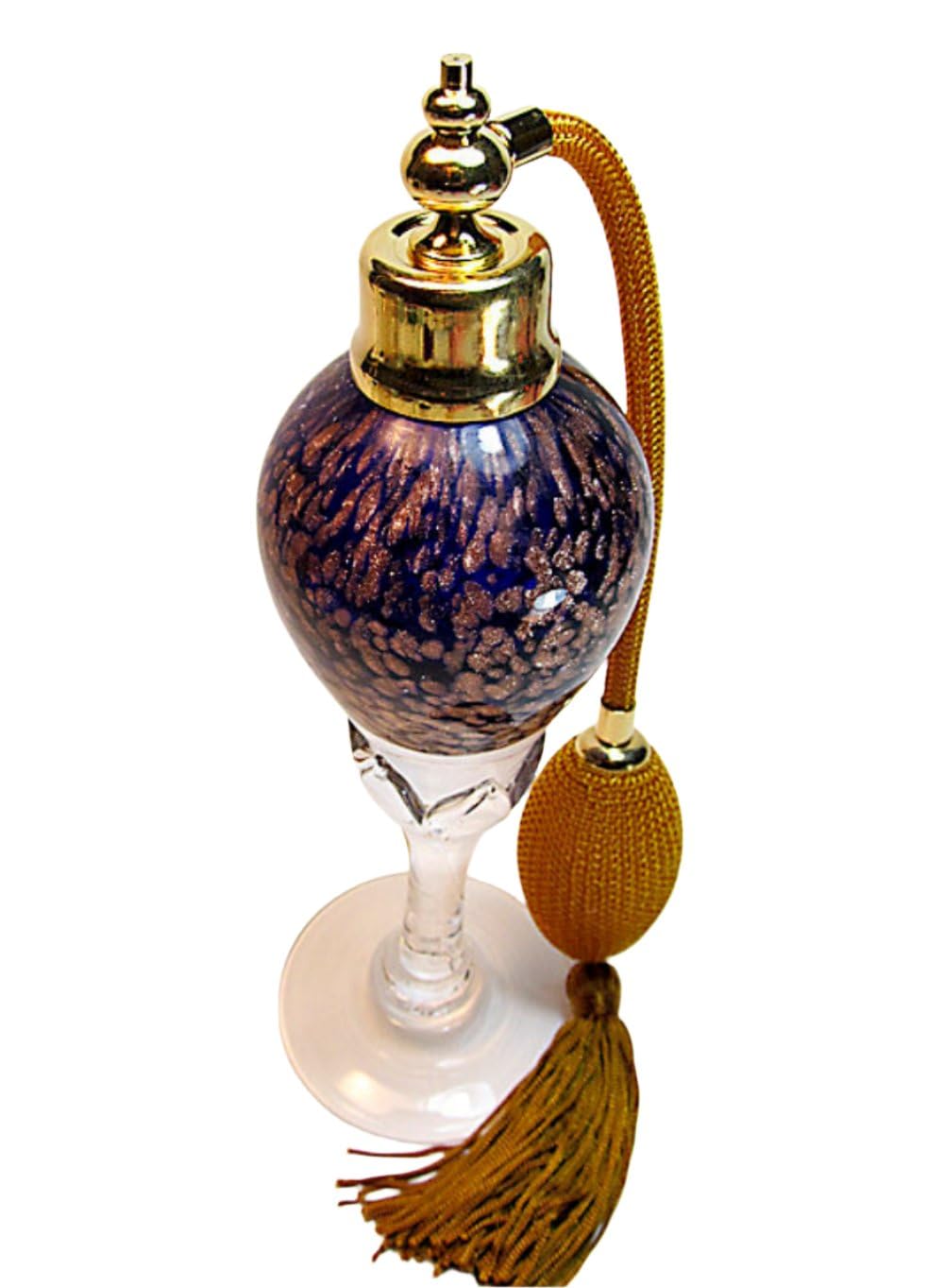 Alice-Aliya Art Crystal Glass Perfume Refillable Bottle With Brown Gold Bulb And Tassel Perfume Atomizer Attachment.