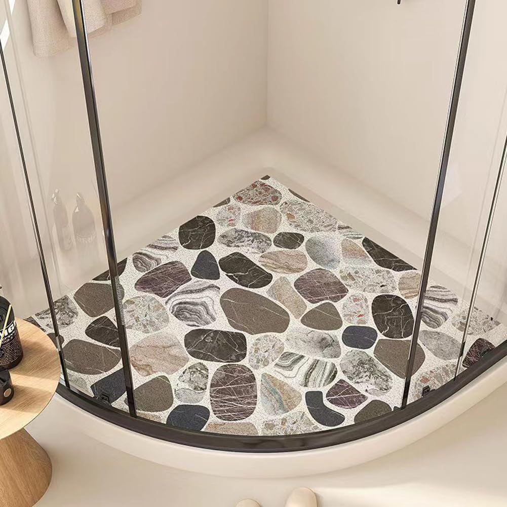 Shijhui Brown Corner Shower Mat,Curved Bath Mats For Inside Shower,Loofah Sector Bath Mat Non Slip Bathroom Floor Mat Anti Mould Shower Mat For Wet Area (,60X60cm)