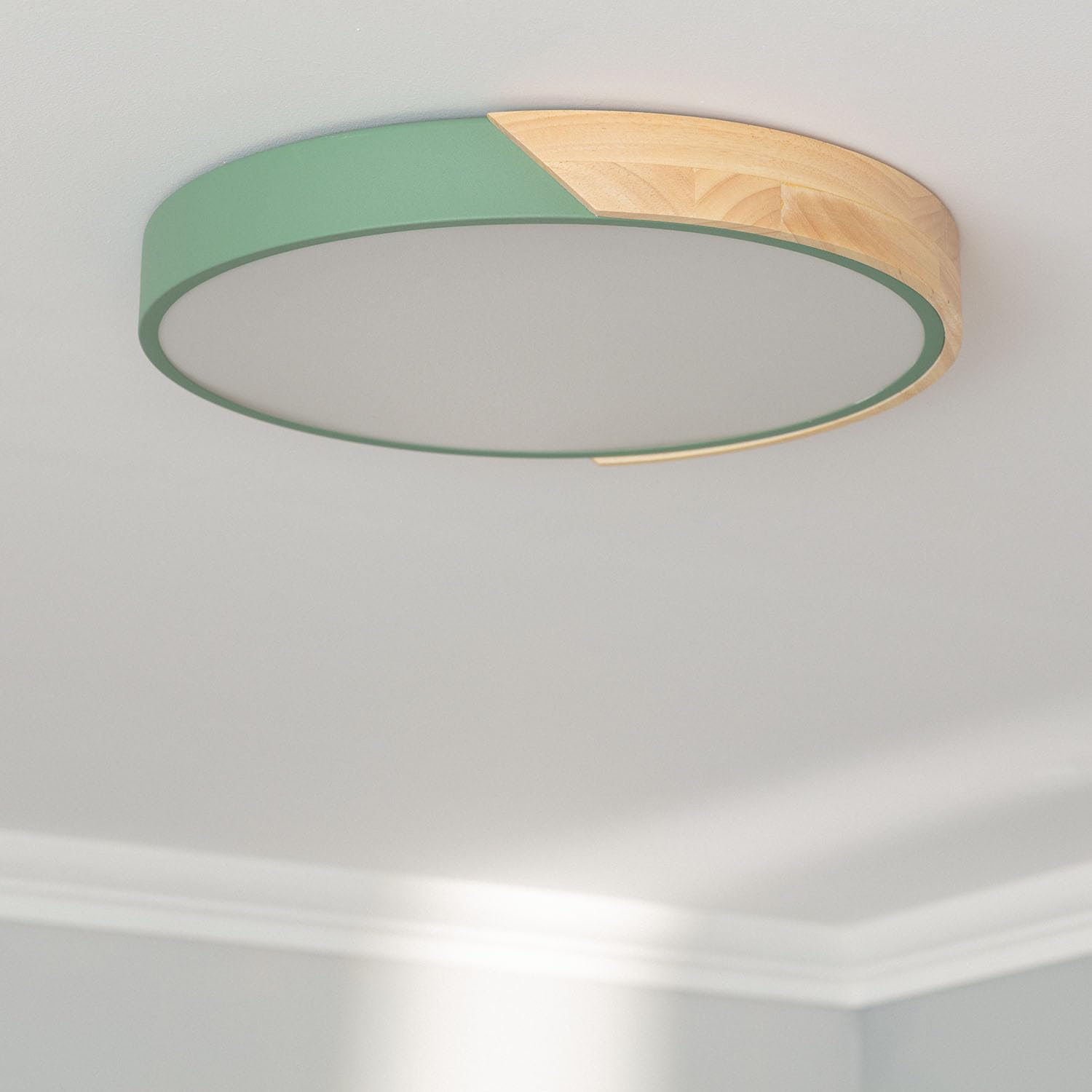 LEDKIA Plafoniera LED Circolare da 24 W in Legno e Alluminio, Ø 418 mm, CCT | CCT Selezionabile | Ø418 mm | Metallo e Legno | Verde Celadon