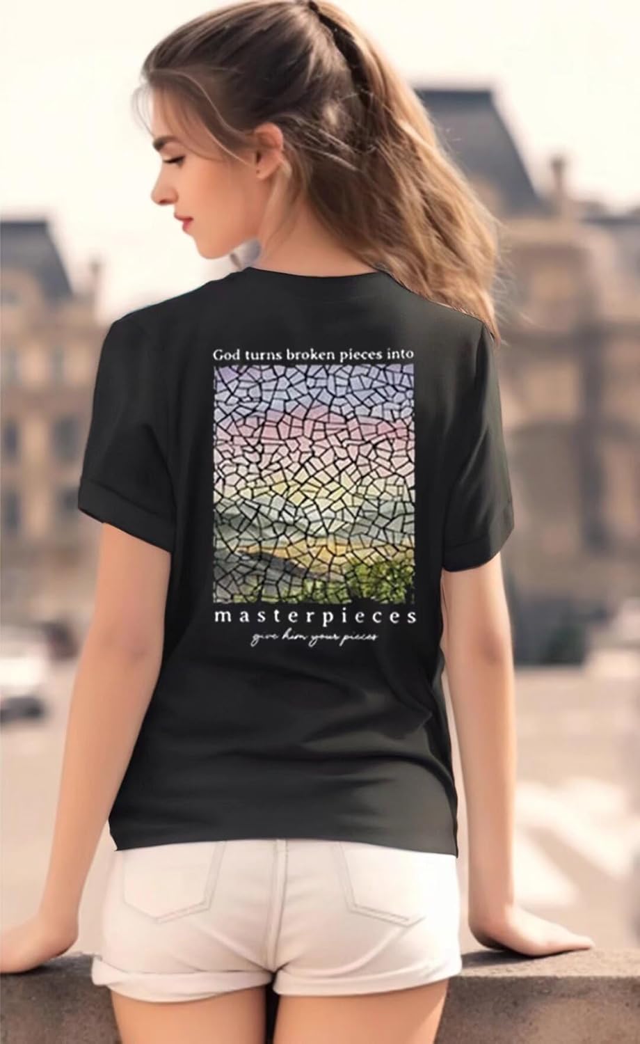 Women's Christian Bible Verse Graphic T Shirts Vintage Jesus Faith Pray Cross Print Tees Crewneck 2 Sided Tops - Image 4