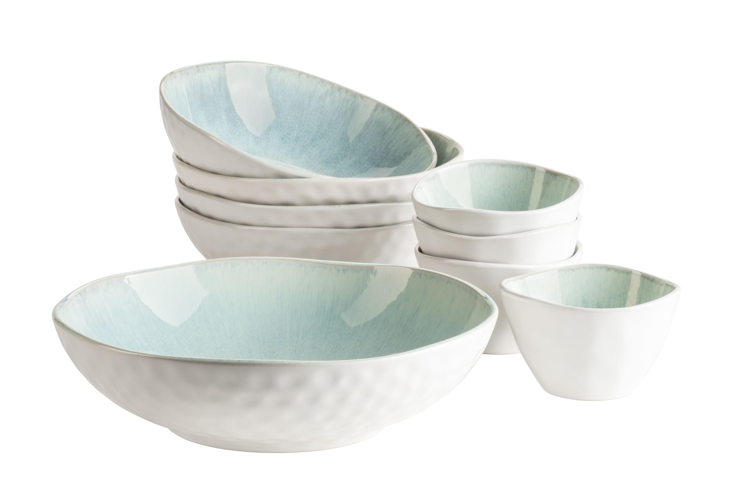 MÄSER Frozen 9-Piece Bowl Set Made of Beautiful Ceramic, 1 Salad Bowl, 4 Windows Bowls and 4 Dipping Bowls, Organic Shapes in Vintage Look, Hand-Glazed, Stoneware, White, 26