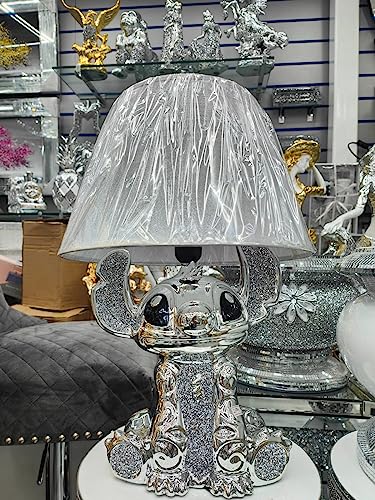 Biznest Bling Crushed Diamond Stitch Table Lamp with Silver Shade Ceramic Base Sparkling Bedside Home Decor (Silver)