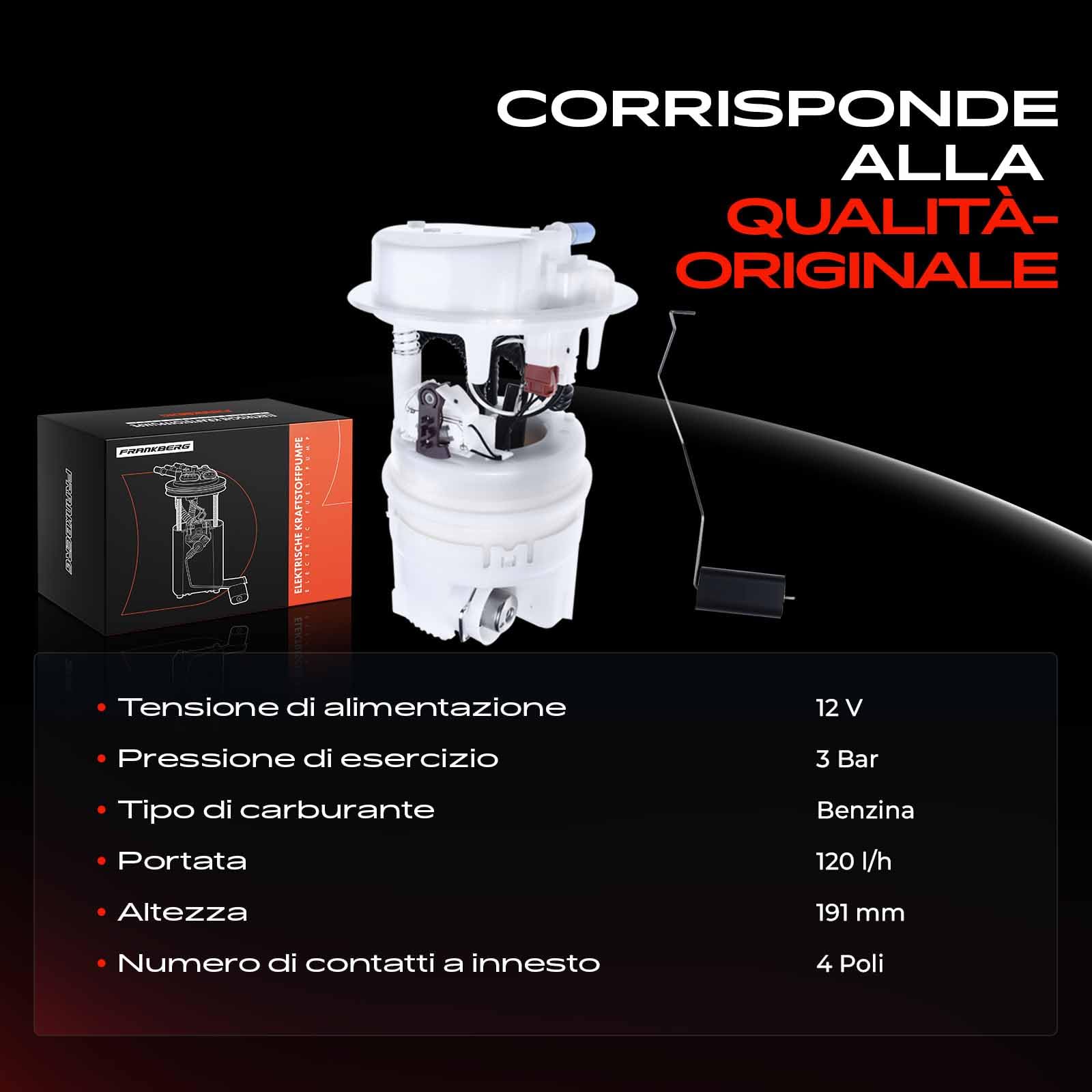 Frankberg Pompa carburante Pompa Benzina Modulo pompa carburante Kit senza Sensore di pressione 4-Poli Compatibile con 206 Compatto 2A/C 206 SW 2E/K 206 Berlina Replace# 1525S9