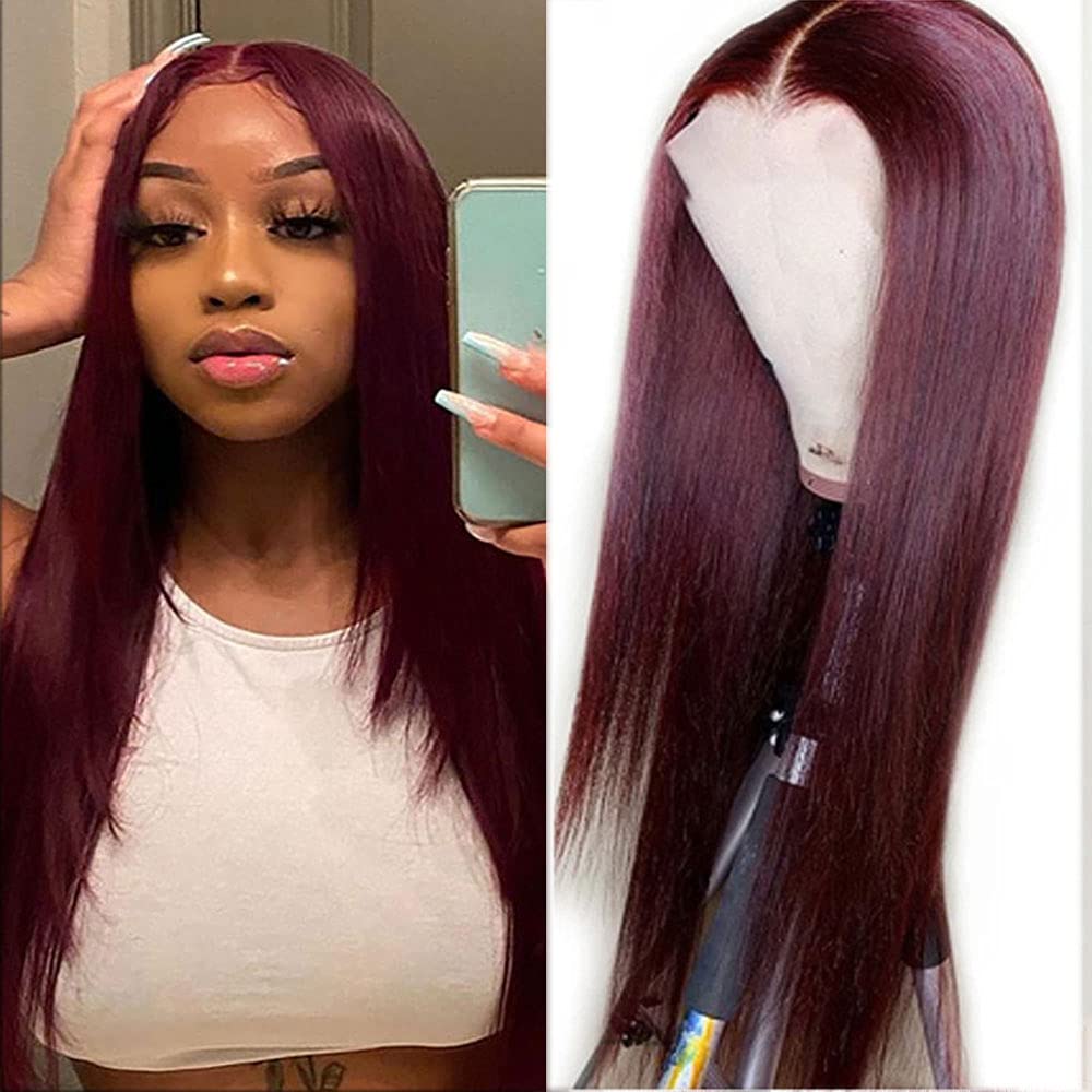 Hibaby Straight Full lace Wigs Straight Human Hair Wigs for Black Women Burgundy 99J Color Brazilian