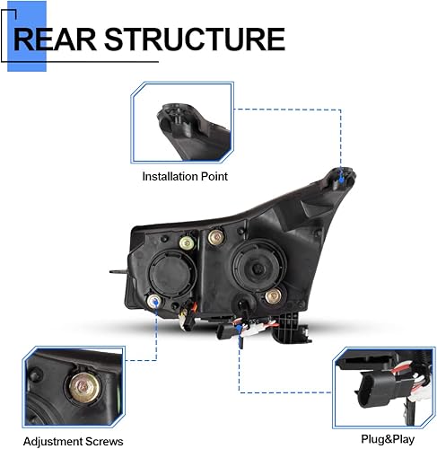 Miniatura 5 de ROXX Conjunto de faros delanteros para Chevy Cruze 2011-2015, tubo LED DRL, carcasa negra, proyector, faros delanteros, par de faros delanteros,