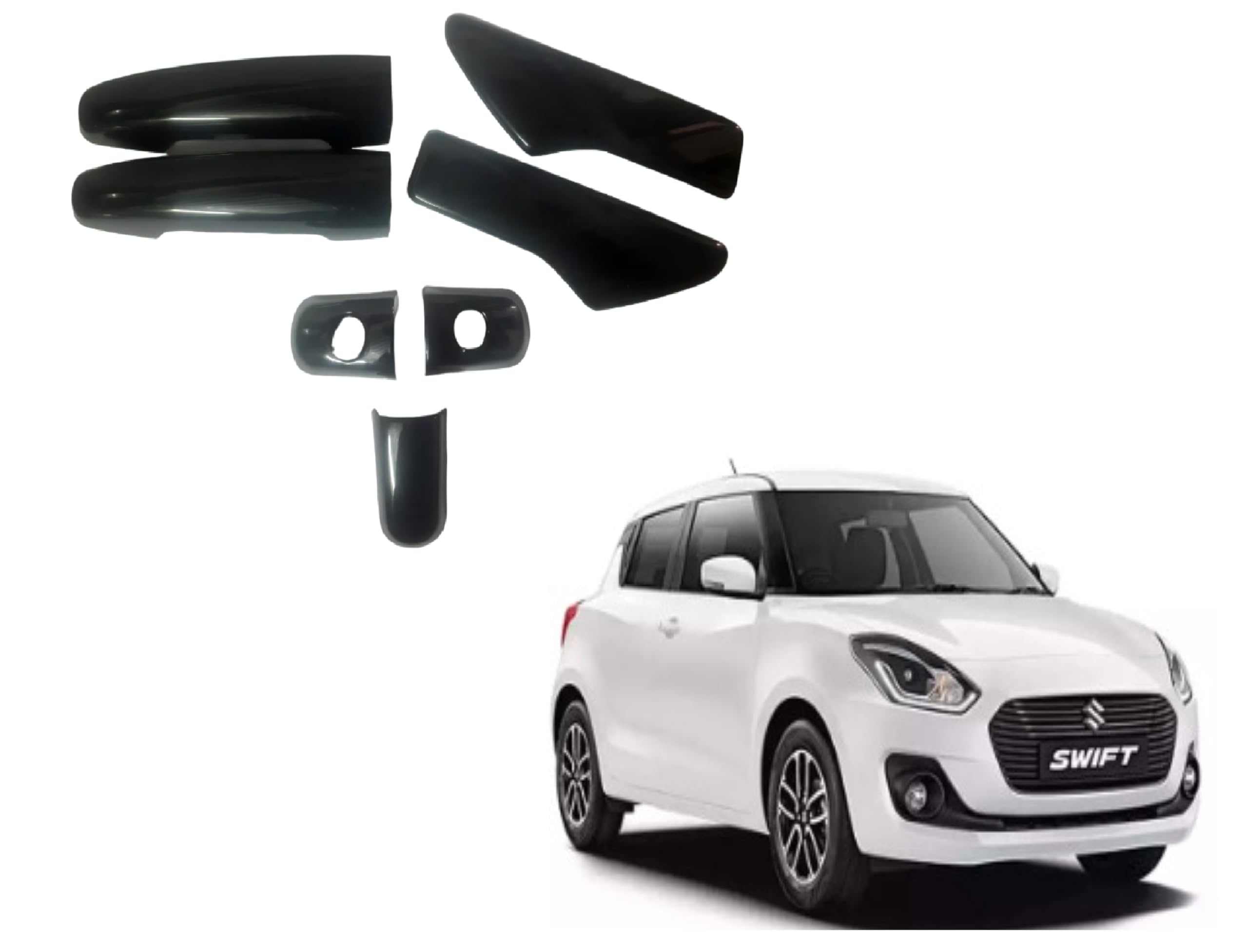 SF SMARTFIX Maruti Suzuki Swift 2018 Catch Cover, Door Handle Protector, Chrome Finish, Black Colour, ABS Material, Set of 4 Pcs