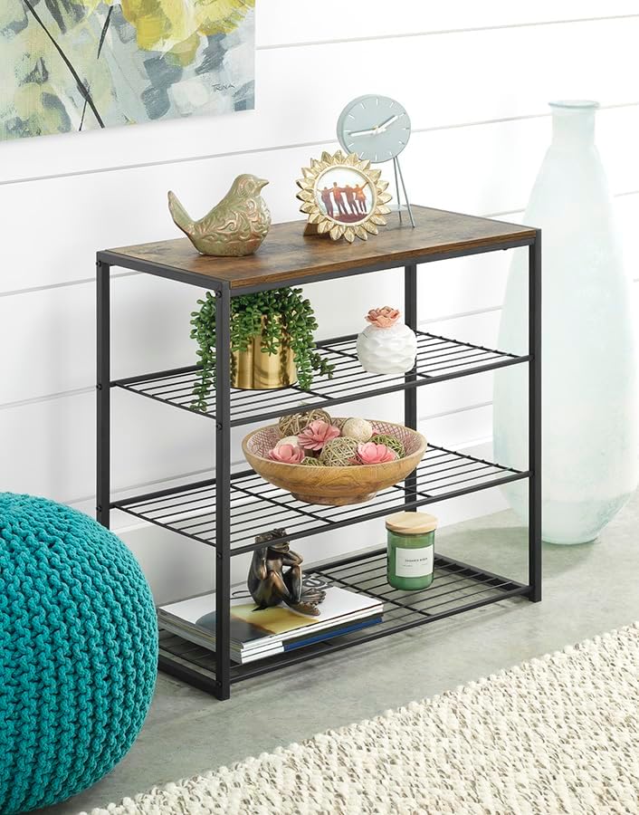 Black and Woodgrain Industrial 4-Tier Storage Shelves