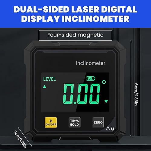 Miniatura 7 de Saker - Herramienta transportadora digital de ángulo 2026, inclinómetro de alta precisión de 4 × 90 con pantalla LED, medidor de ángulo magnético de
