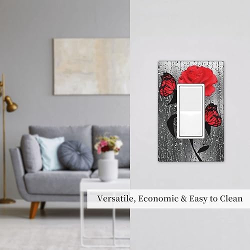Miniatura 4 de Gotas de lluvia de mariposa de rosa roja de 1 cuadrilla, placa de pared GFCI decorativa individualinterruptor de luz basculante, cubierta de