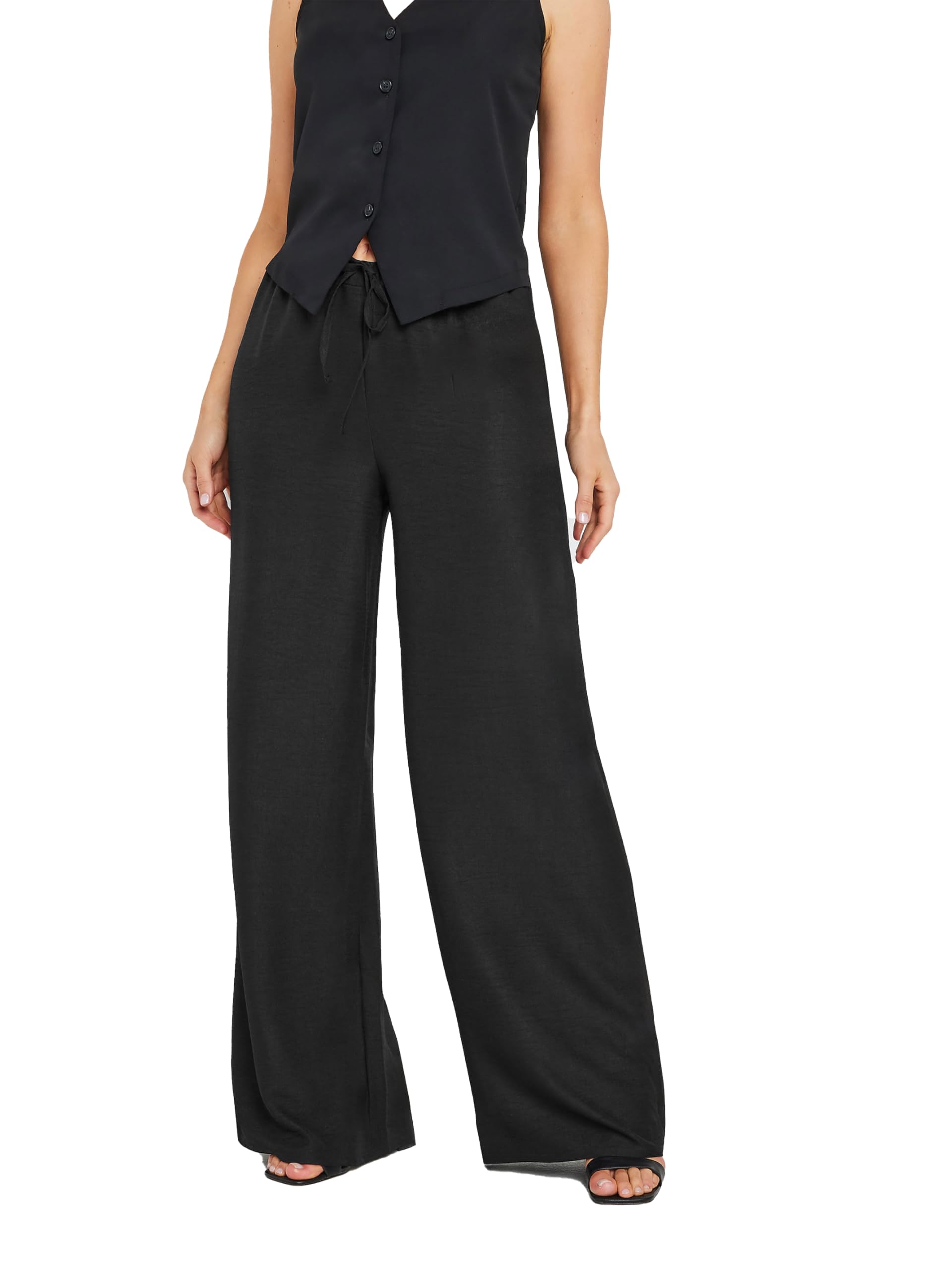 Long Tall Sally Women's Black Tall Textured Drawstring Trousers In 14XL