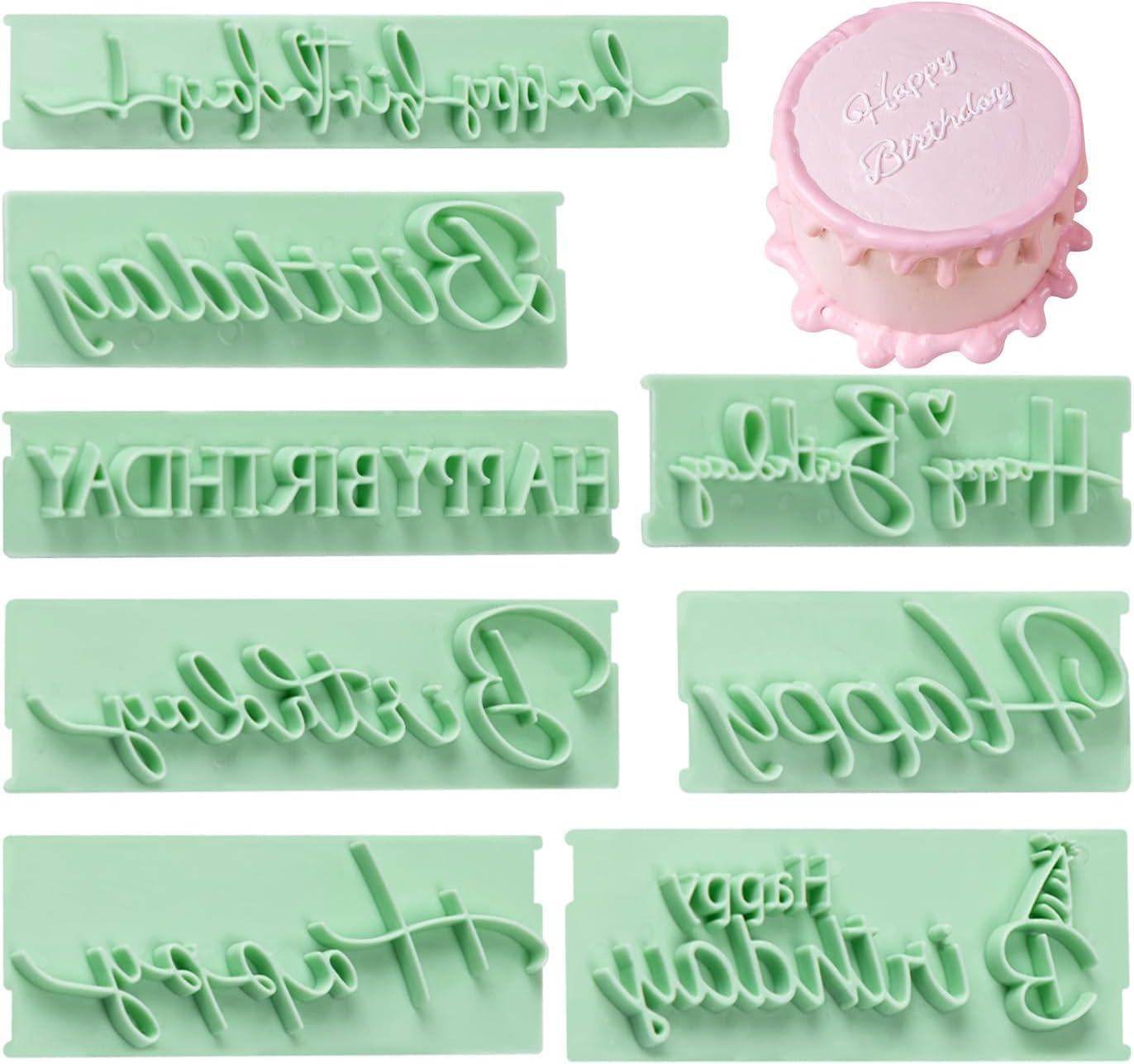 KALAIEN 8Pcs Happy Birthday Fondant Stamp,Custom Cookie Stamp, Happy Birthday Letters Embosser for Cake,DIY Cake Decorating Printing