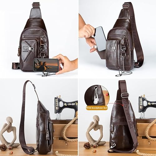 Miniatura 2 de KPYWZER Vintage Leather Sling Bag Backpack for Men Crossbody Shoulder Chest Day Pack Backpacks