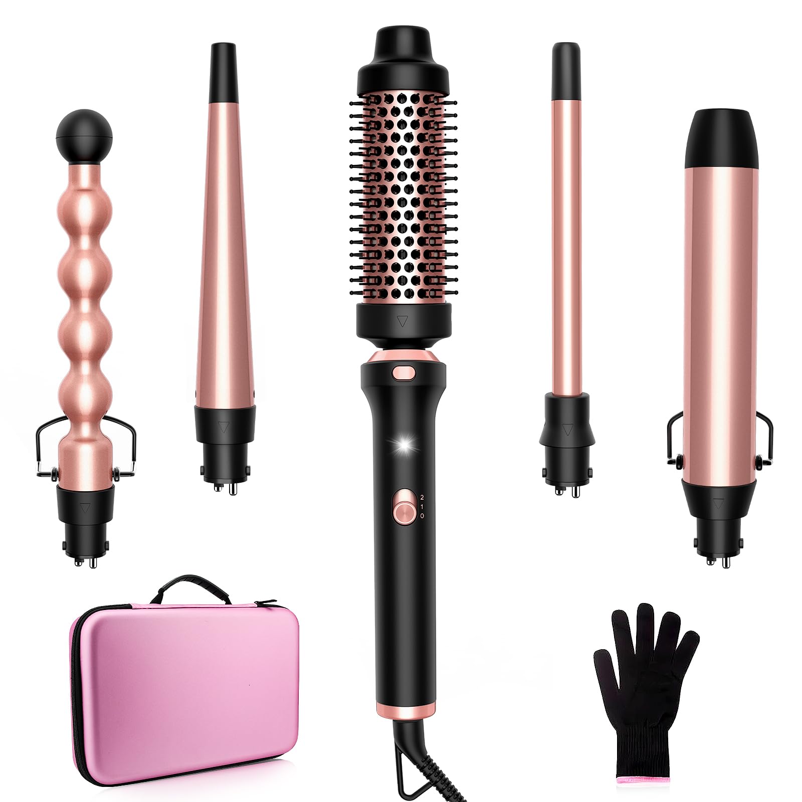 Zesuti 5 in 1 Curling Iron with Interchangeable Ceramic Barrels 0.5-1.5 Inch, Curling Wand Set with Thermal Brush & EVA Travel Case, Dual Voltage