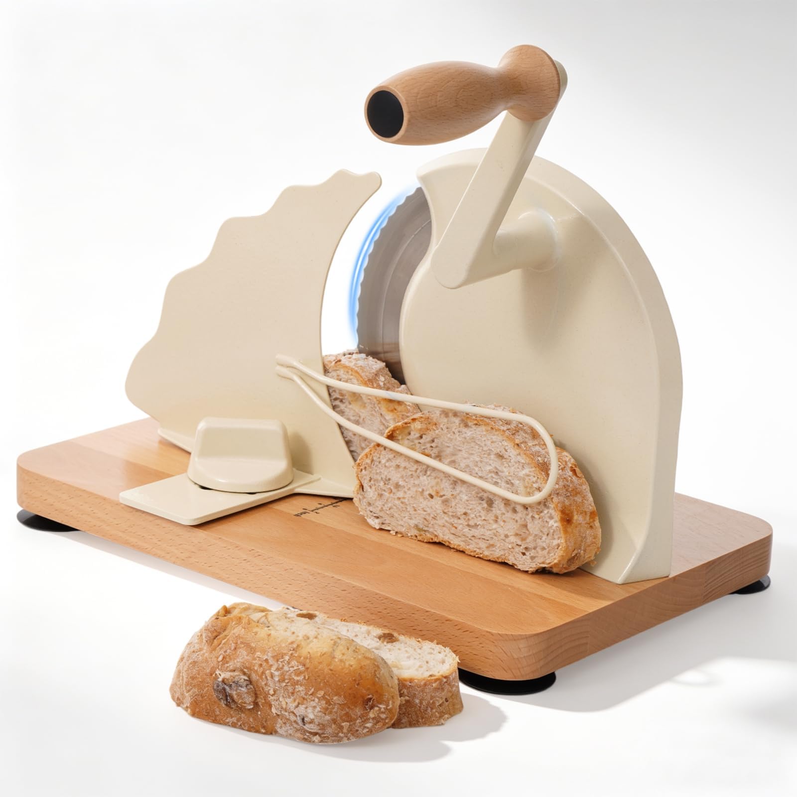 Trancheuse à Pain, Épaisseur Réglable 0-20 mm, Trancheuse Manuelle à Manivelle avec Lame Acier Inox 304, Design Rétro, avec Ventouses Antidérapantes, pour Maison, Café, Boulangerie