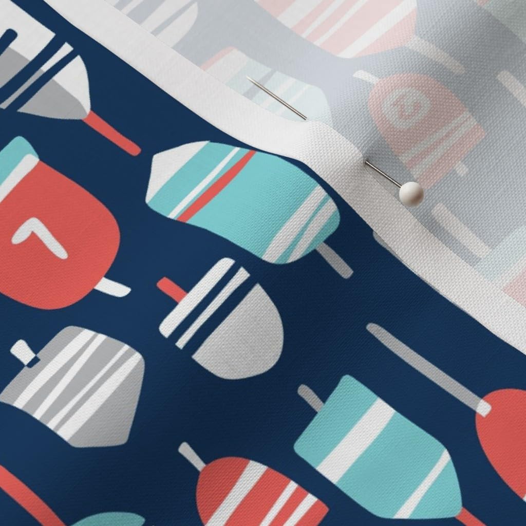 Spoonflower Fabric - Nautical Navy Blue Coastal Ocean Red Aqua Sea Summer Beach Novelty Printed on Petal Signature Cotton Fabric Fat Quarter - Sewing Quilting Apparel Crafts Decor